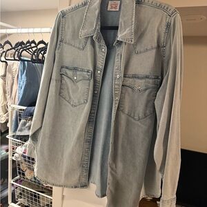 Levi's light blue denim shirt with red logo patch